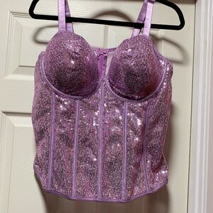 Sequin Bustier Top in Purple